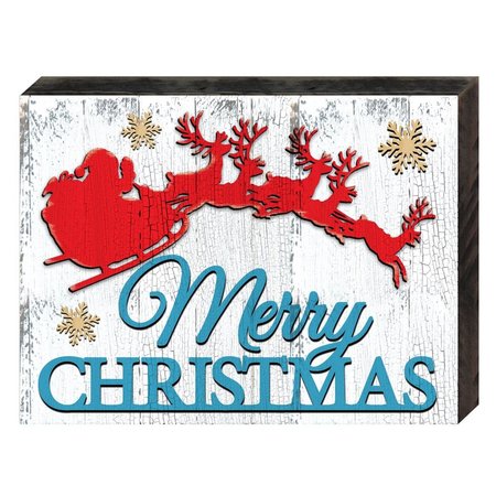 DESIGNOCRACY Merry Christmas Santas Sleigh Art on Board Wall Decor 9880808